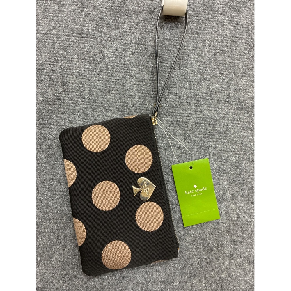 Kate Spade Bee City Slicker Black Rose Gold Polka Dot Wristlet NWT